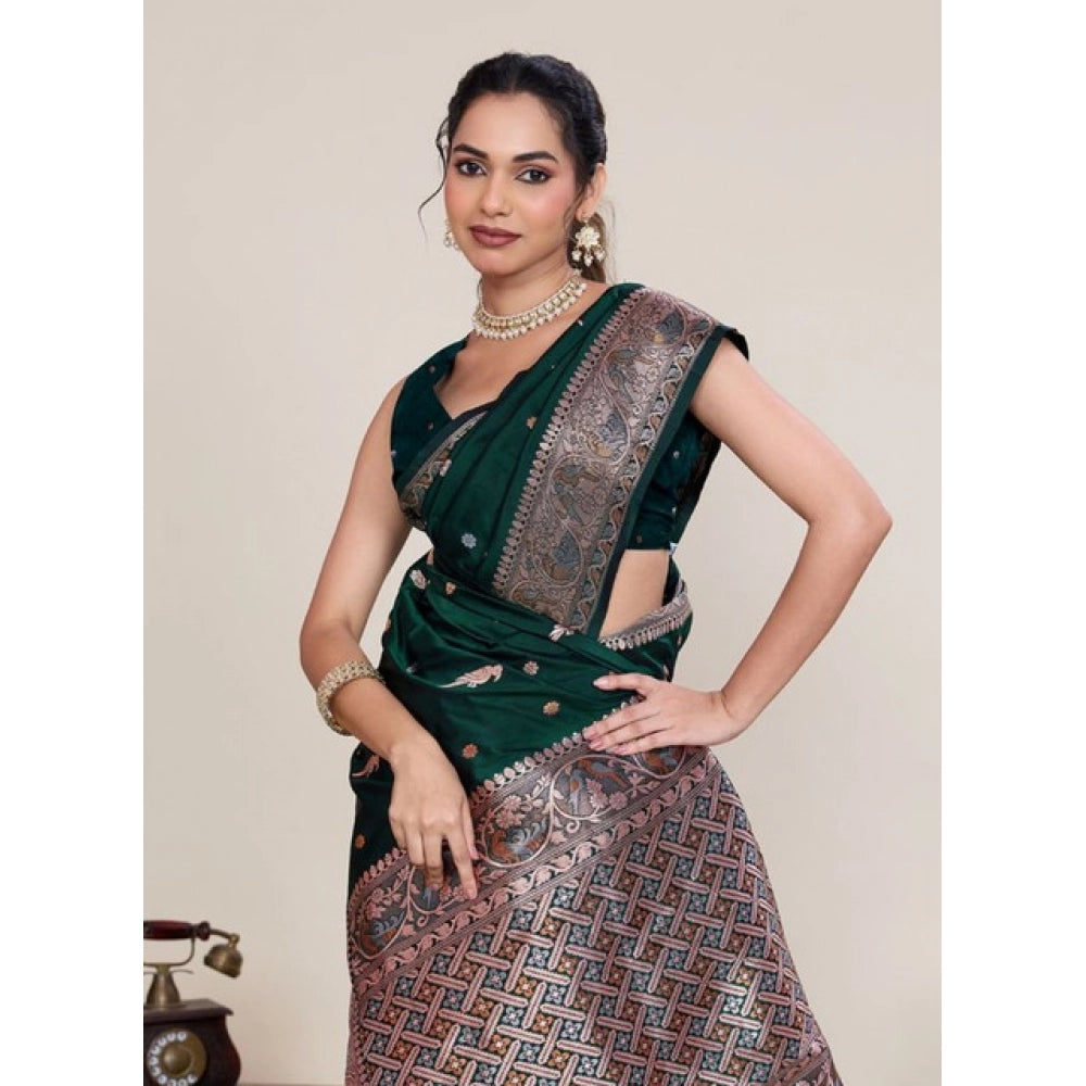 Amfyn Women's Jacquard Woven Saree With Unstitched Blouse 5.5Mtr (Green)