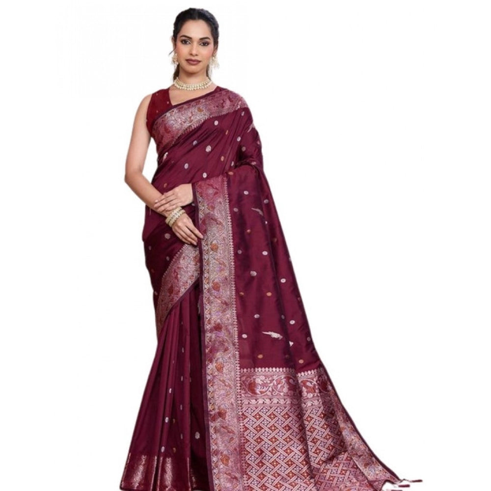 Amfyn Women's Jacquard Woven Saree With Unstitched Blouse 5.5Mtr (Maroon)
