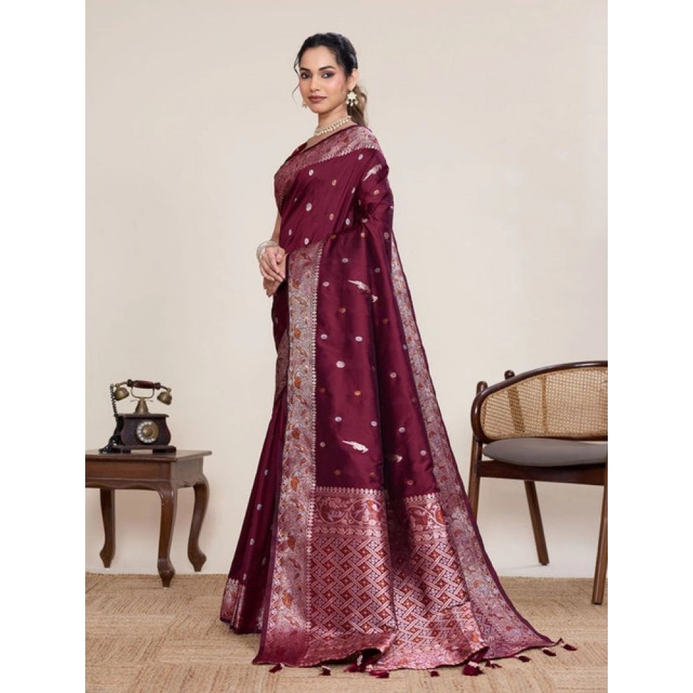 Amfyn Women's Jacquard Woven Saree With Unstitched Blouse 5.5Mtr (Maroon)