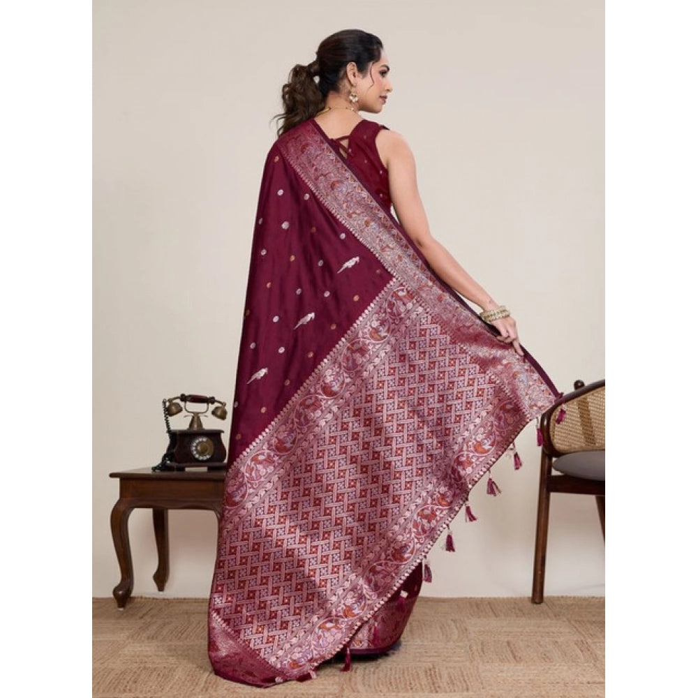 Amfyn Women's Jacquard Woven Saree With Unstitched Blouse 5.5Mtr (Maroon)