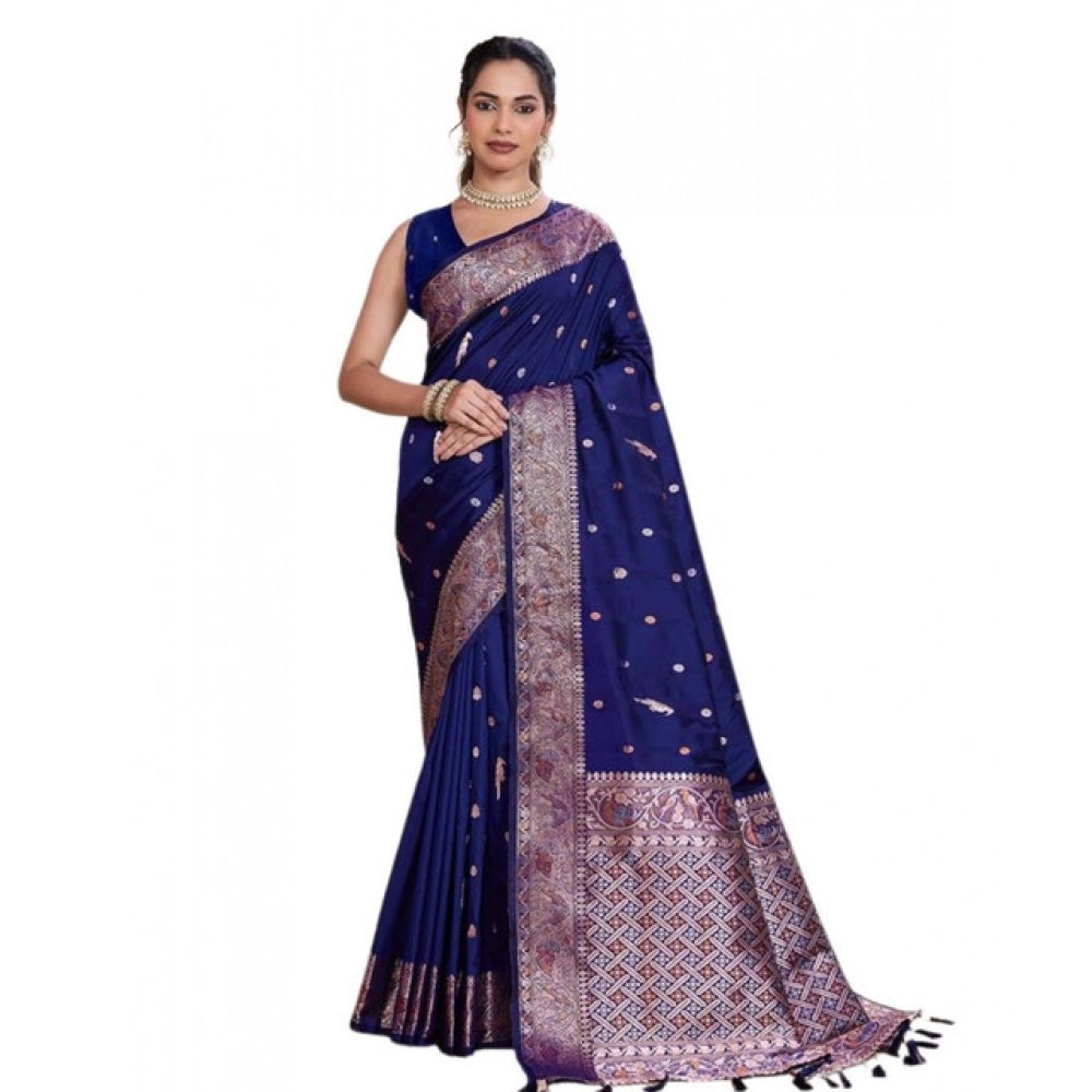 Amfyn Women's Jacquard Woven Saree With Unstitched Blouse 5.5Mtr (Navy)