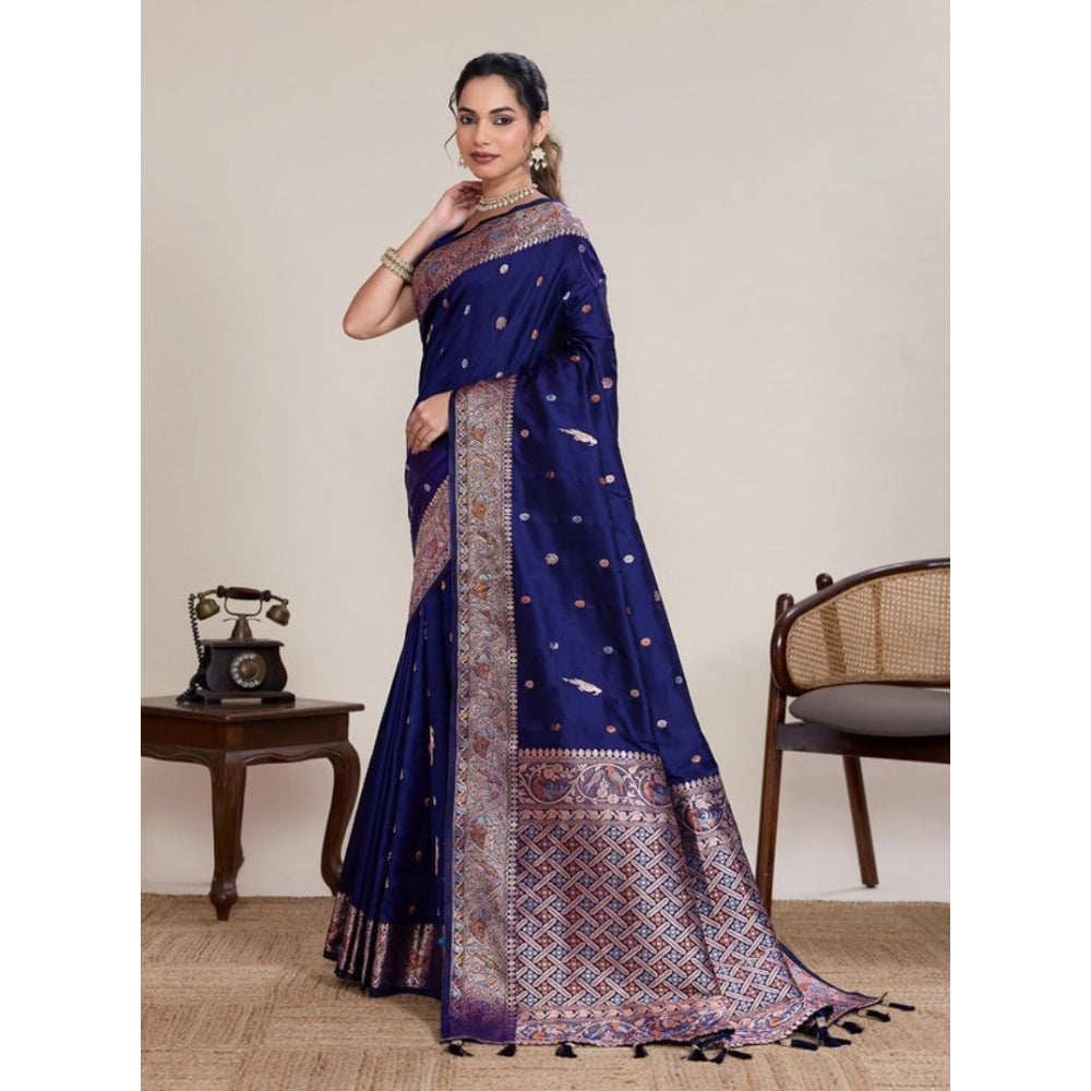 Amfyn Women's Jacquard Woven Saree With Unstitched Blouse 5.5Mtr (Navy)