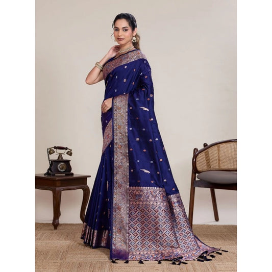 Amfyn Women's Jacquard Woven Saree With Unstitched Blouse 5.5Mtr (Navy)