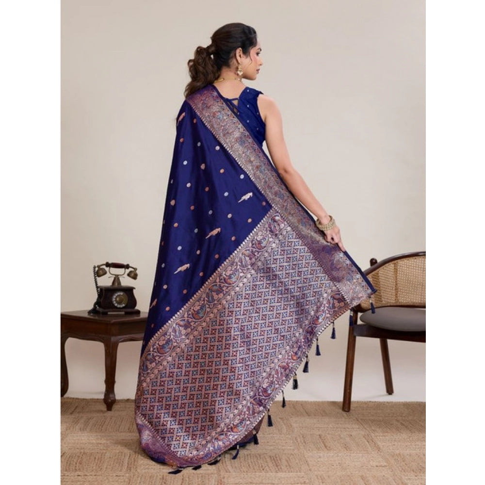 Amfyn Women's Jacquard Woven Saree With Unstitched Blouse 5.5Mtr (Navy)