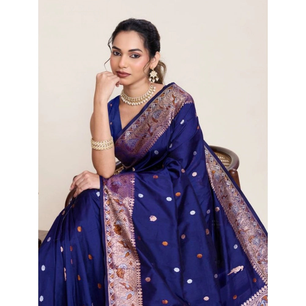 Amfyn Women's Jacquard Woven Saree With Unstitched Blouse 5.5Mtr (Navy)