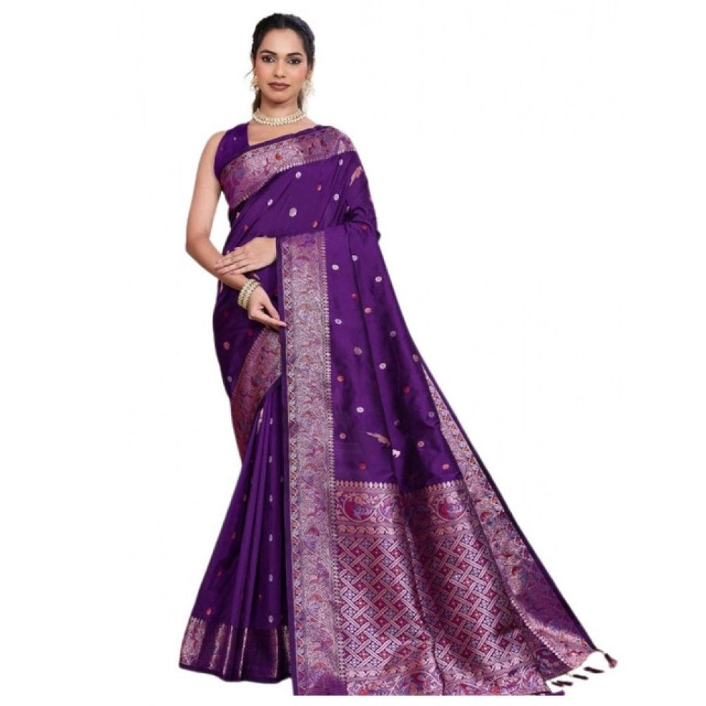 Amfyn Women's Jacquard Woven Saree With Unstitched Blouse 5.5Mtr (Purple)