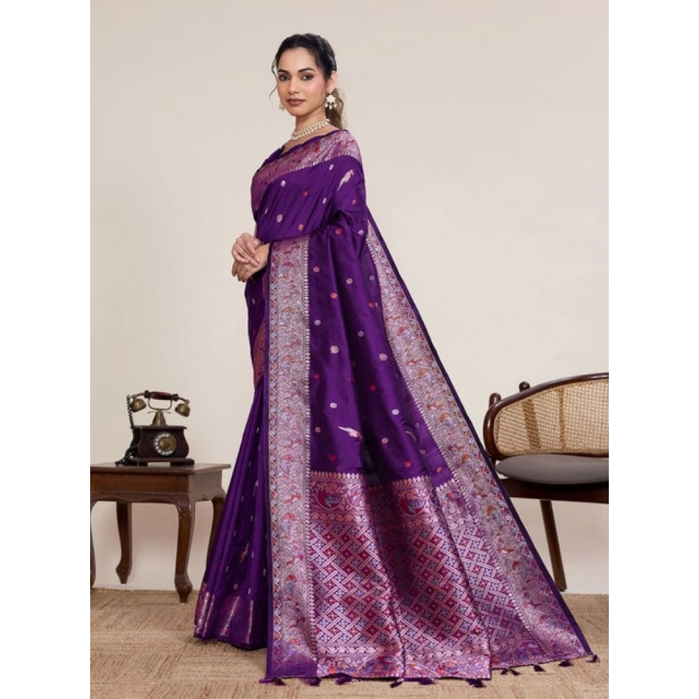 Amfyn Women's Jacquard Woven Saree With Unstitched Blouse 5.5Mtr (Purple)