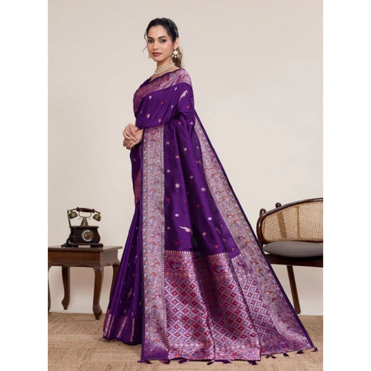 Amfyn Women's Jacquard Woven Saree With Unstitched Blouse 5.5Mtr (Purple)