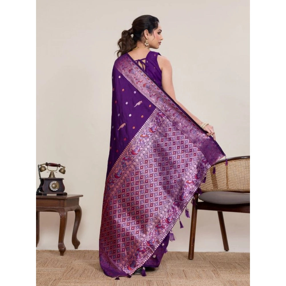 Amfyn Women's Jacquard Woven Saree With Unstitched Blouse 5.5Mtr (Purple)