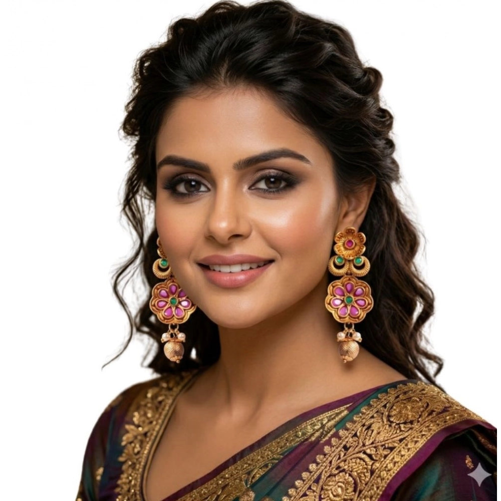 Amfyn Women's Zinc Alloy Gold Plated Jhumka Earrings (Multicolor)