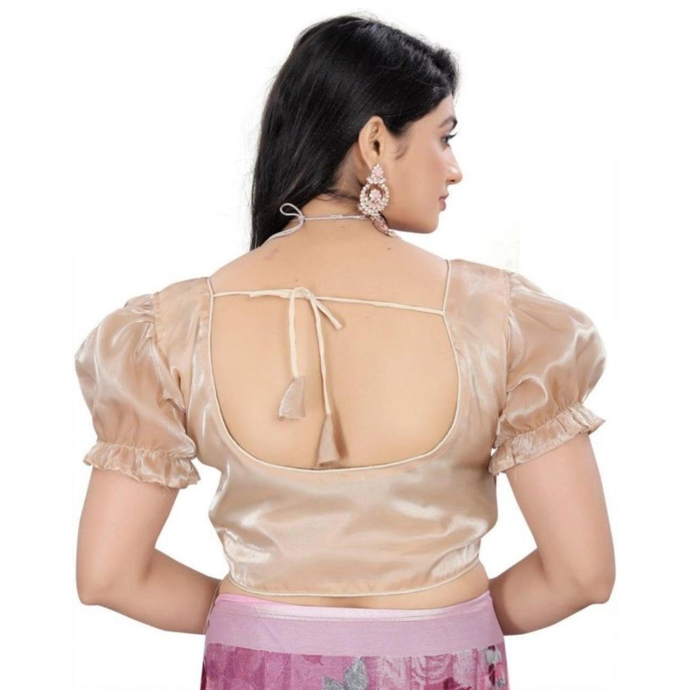 Amfyn Women's Jimmy Solid Designer Neck Elastic Sleeve Readymade Blouse (Beige 38 , Alterable up to 42)-PID65826