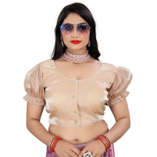 Amfyn Women's Jimmy Solid Designer Neck Elastic Sleeve Readymade Blouse (Beige 38 , Alterable up to 42)-PID65826