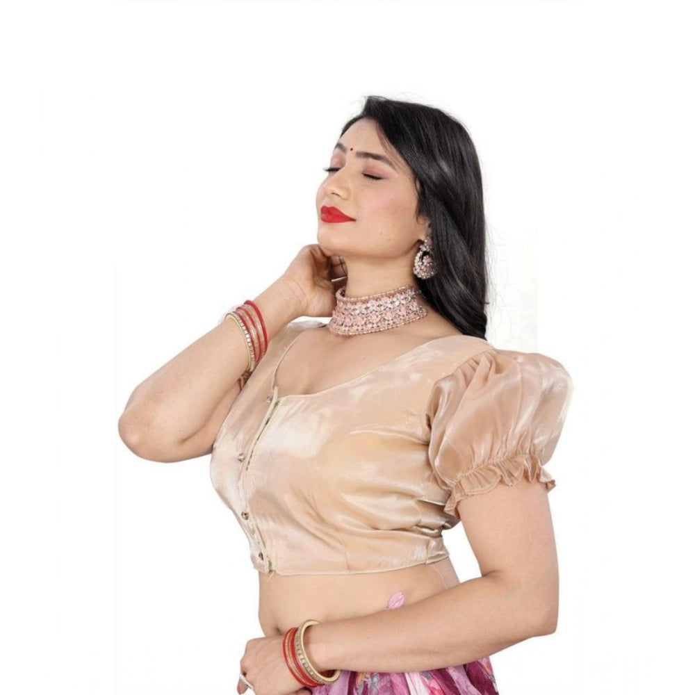Amfyn Women's Jimmy Solid Designer Neck Elastic Sleeve Readymade Blouse (Beige 38 , Alterable up to 42)-PID65826
