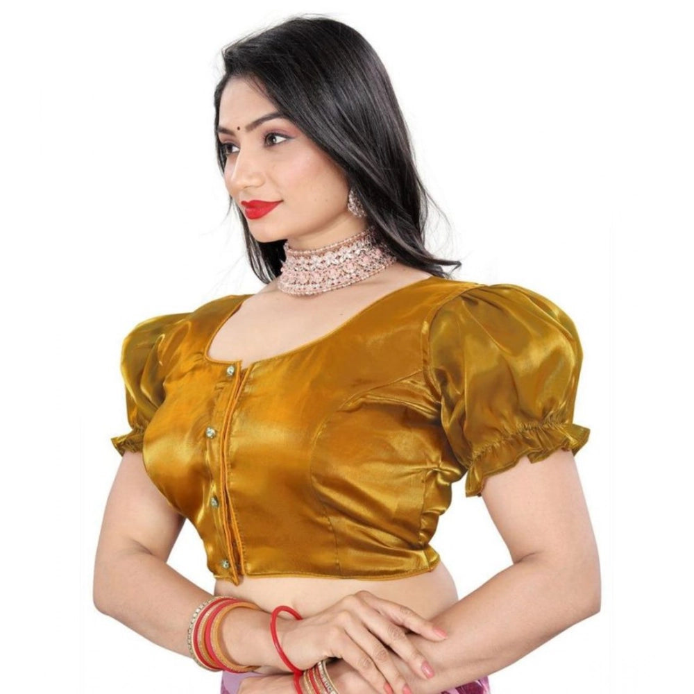 Amfyn Women's Jimmy Solid Designer Neck Elastic Sleeve Readymade Blouse (Gold 38 , Alterable up to 42)-PID65828