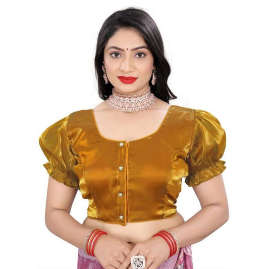 Amfyn Women's Jimmy Solid Designer Neck Elastic Sleeve Readymade Blouse (Gold 38 , Alterable up to 42)-PID65828