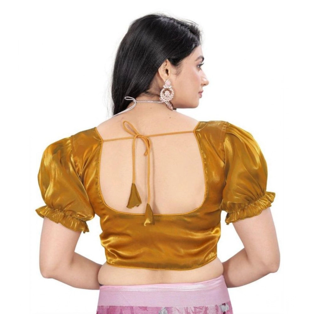 Amfyn Women's Jimmy Solid Designer Neck Elastic Sleeve Readymade Blouse (Gold 38 , Alterable up to 42)-PID65828