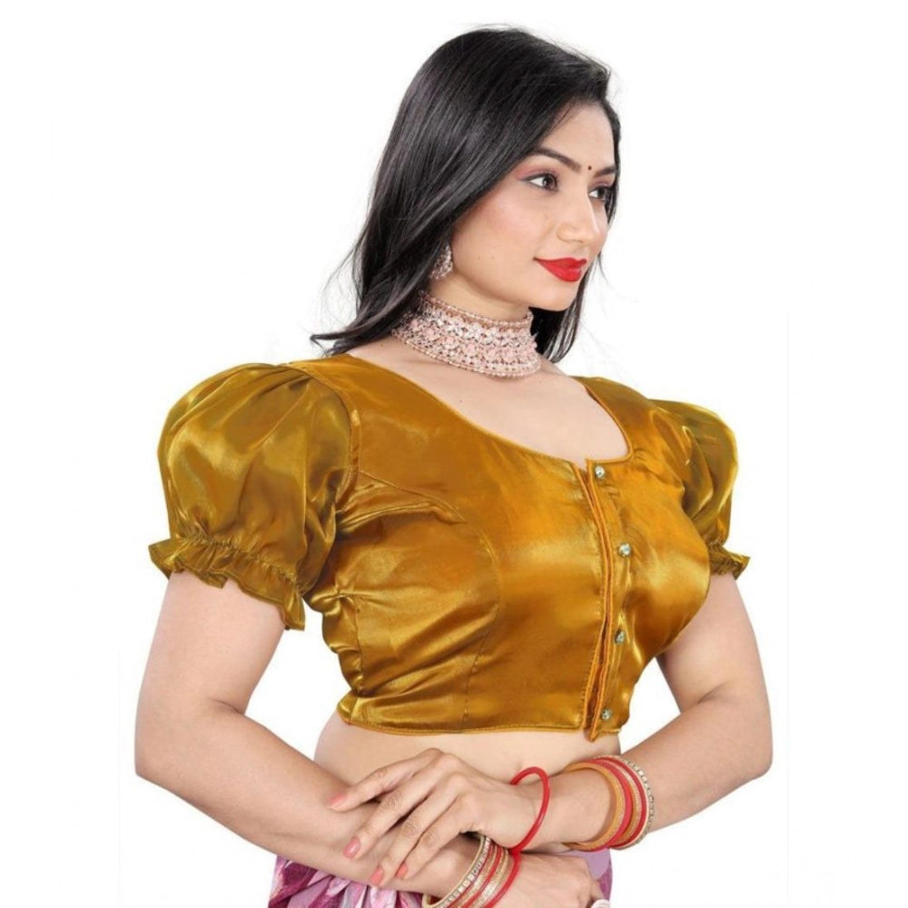 Amfyn Women's Jimmy Solid Designer Neck Elastic Sleeve Readymade Blouse (Gold 38 , Alterable up to 42)-PID65828