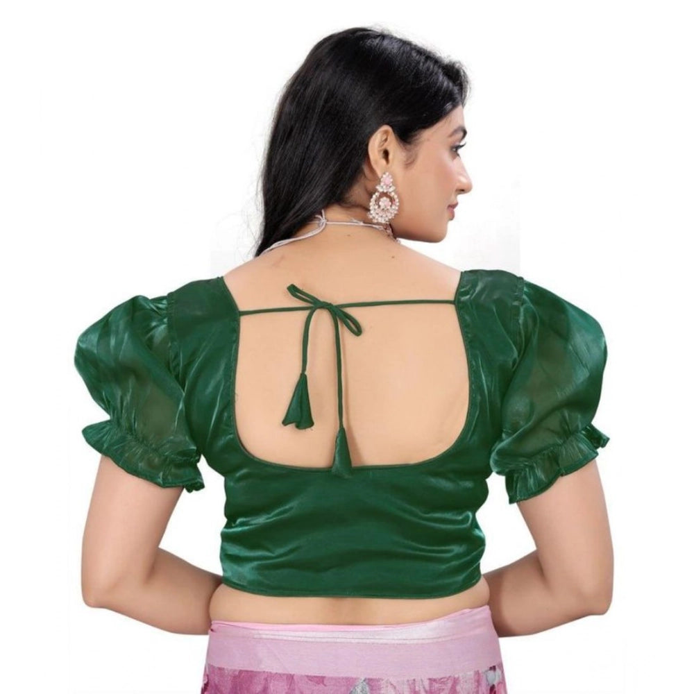 Amfyn Women's Jimmy Solid Designer Neck Elastic Sleeve Readymade Blouse (Green 38 , Alterable up to 42)-PID65829
