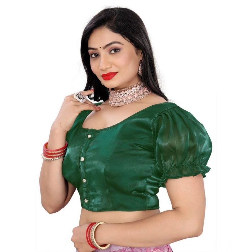 Amfyn Women's Jimmy Solid Designer Neck Elastic Sleeve Readymade Blouse (Green 38 , Alterable up to 42)-PID65829