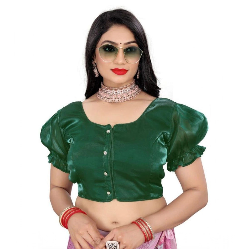 Amfyn Women's Jimmy Solid Designer Neck Elastic Sleeve Readymade Blouse (Green 38 , Alterable up to 42)-PID65829