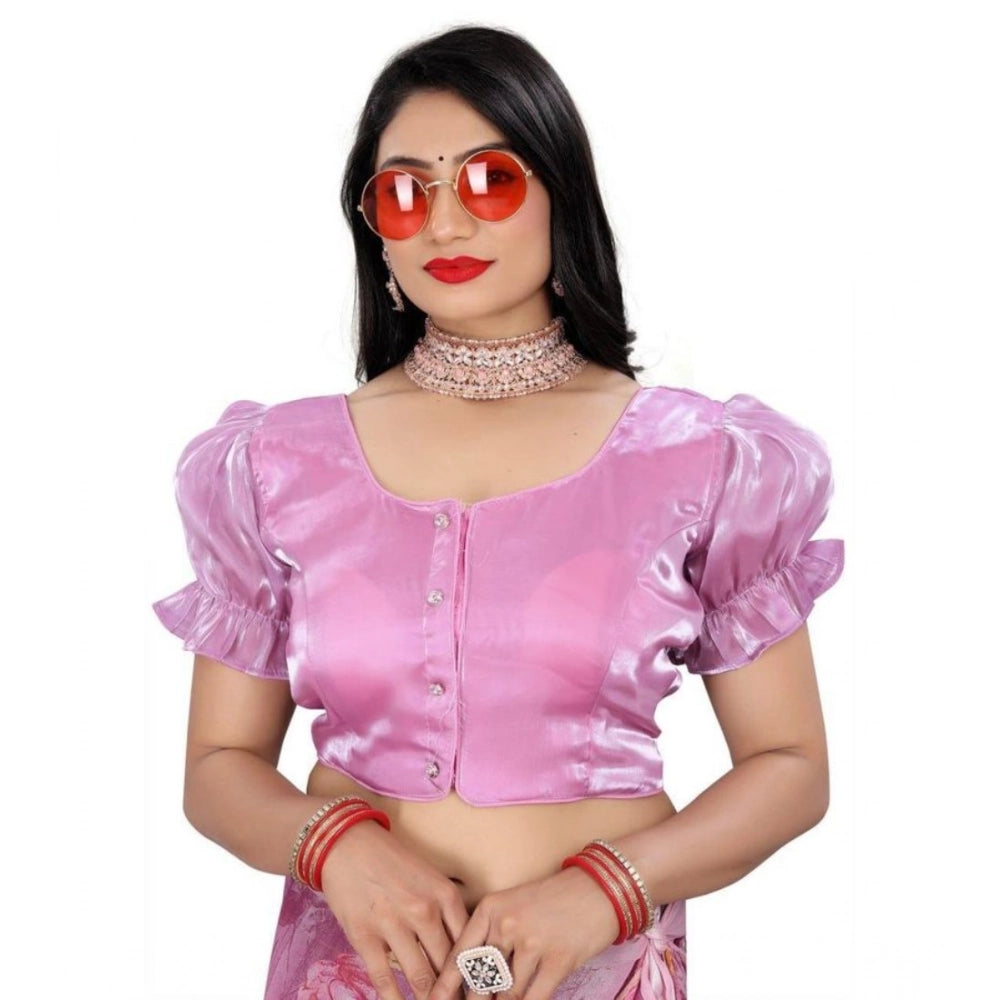 Amfyn Women's Jimmy Solid Designer Neck Elastic Sleeve Readymade Blouse (Light Pink 38 , Alterable up to 42)-PID65830