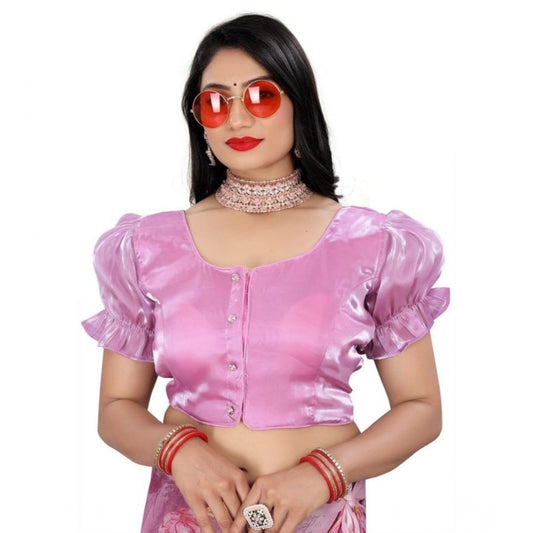 Amfyn Women's Jimmy Solid Designer Neck Elastic Sleeve Readymade Blouse (Light Pink 38 , Alterable up to 42)-PID65830