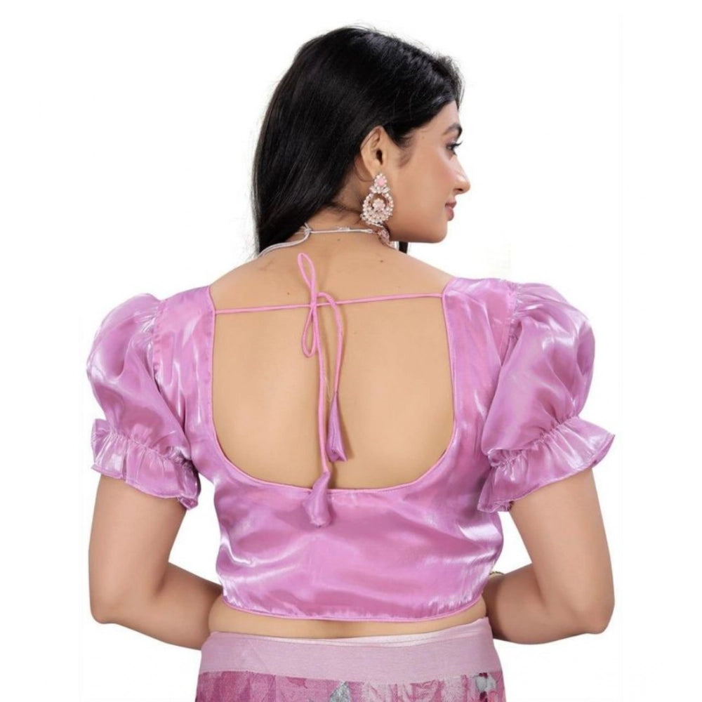 Amfyn Women's Jimmy Solid Designer Neck Elastic Sleeve Readymade Blouse (Light Pink 38 , Alterable up to 42)-PID65830