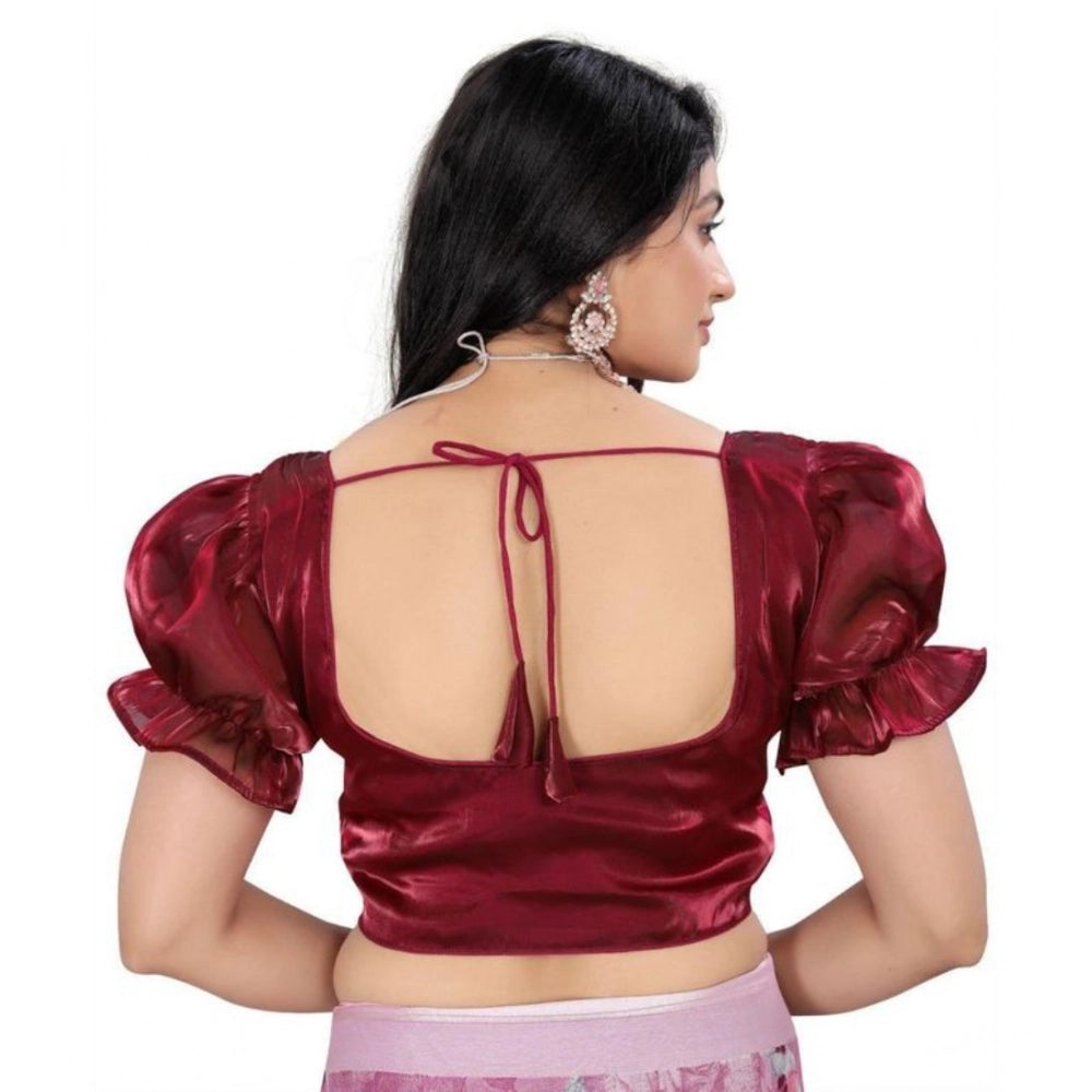 Amfyn Women's Jimmy Solid Designer Neck Elastic Sleeve Readymade Blouse (Maroon 38 , Alterable up to 42)-PID65831
