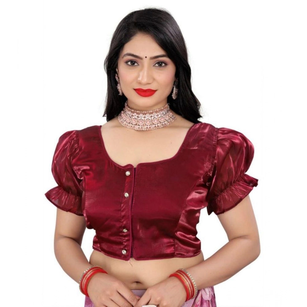 Amfyn Women's Jimmy Solid Designer Neck Elastic Sleeve Readymade Blouse (Maroon 38 , Alterable up to 42)-PID65831