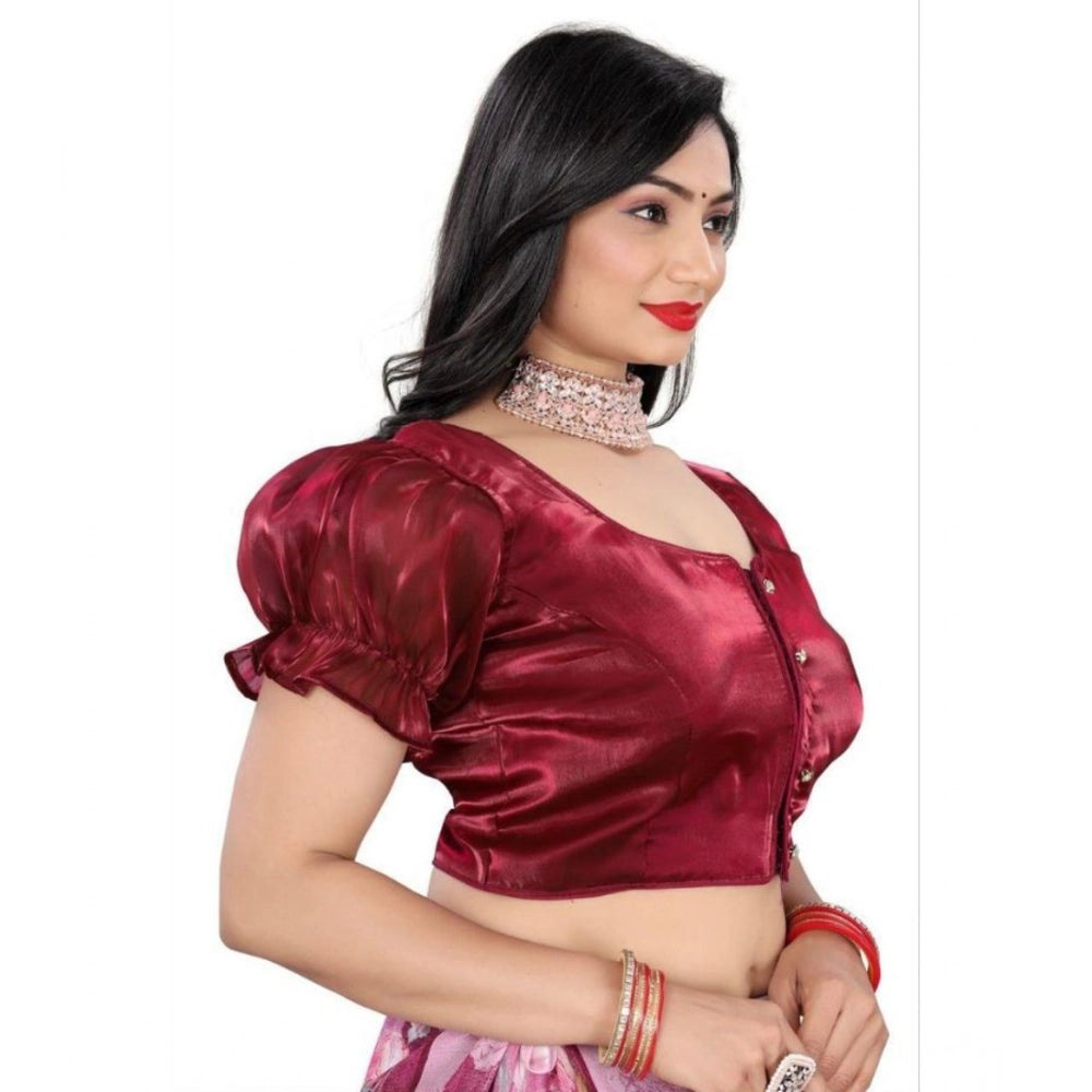 Amfyn Women's Jimmy Solid Designer Neck Elastic Sleeve Readymade Blouse (Maroon 38 , Alterable up to 42)-PID65831