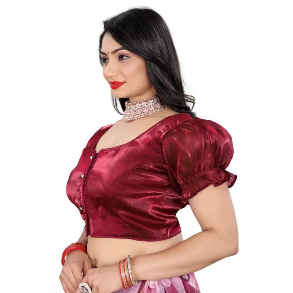 Amfyn Women's Jimmy Solid Designer Neck Elastic Sleeve Readymade Blouse (Maroon 38 , Alterable up to 42)-PID65831