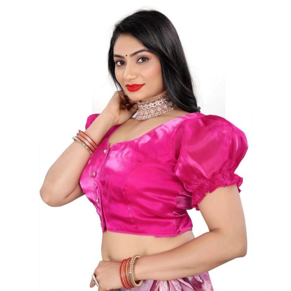 Amfyn Women's Jimmy Solid Designer Neck Elastic Sleeve Readymade Blouse (Pink 38 , Alterable up to 42)-PID65832