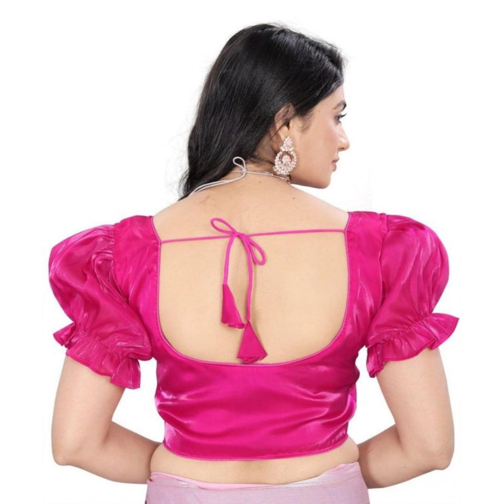 Amfyn Women's Jimmy Solid Designer Neck Elastic Sleeve Readymade Blouse (Pink 38 , Alterable up to 42)-PID65832