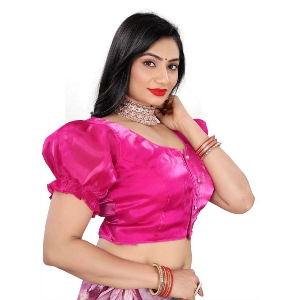 Amfyn Women's Jimmy Solid Designer Neck Elastic Sleeve Readymade Blouse (Pink 38 , Alterable up to 42)-PID65832