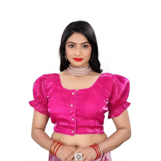 Amfyn Women's Jimmy Solid Designer Neck Elastic Sleeve Readymade Blouse (Pink 38 , Alterable up to 42)-PID65832