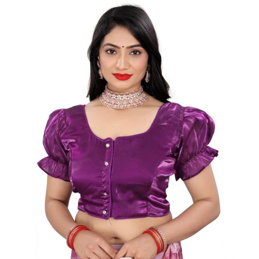 Amfyn Women's Jimmy Solid Designer Neck Elastic Sleeve Readymade Blouse (Purple 38 , Alterable up to 42)-PID65833
