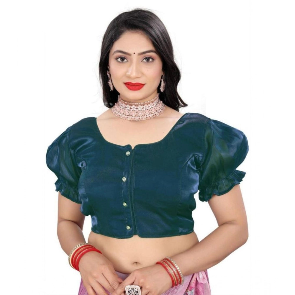 Amfyn Women's Jimmy Solid Designer Neck Elastic Sleeve Readymade Blouse (Teal 38 , Alterable up to 42)-PID65835