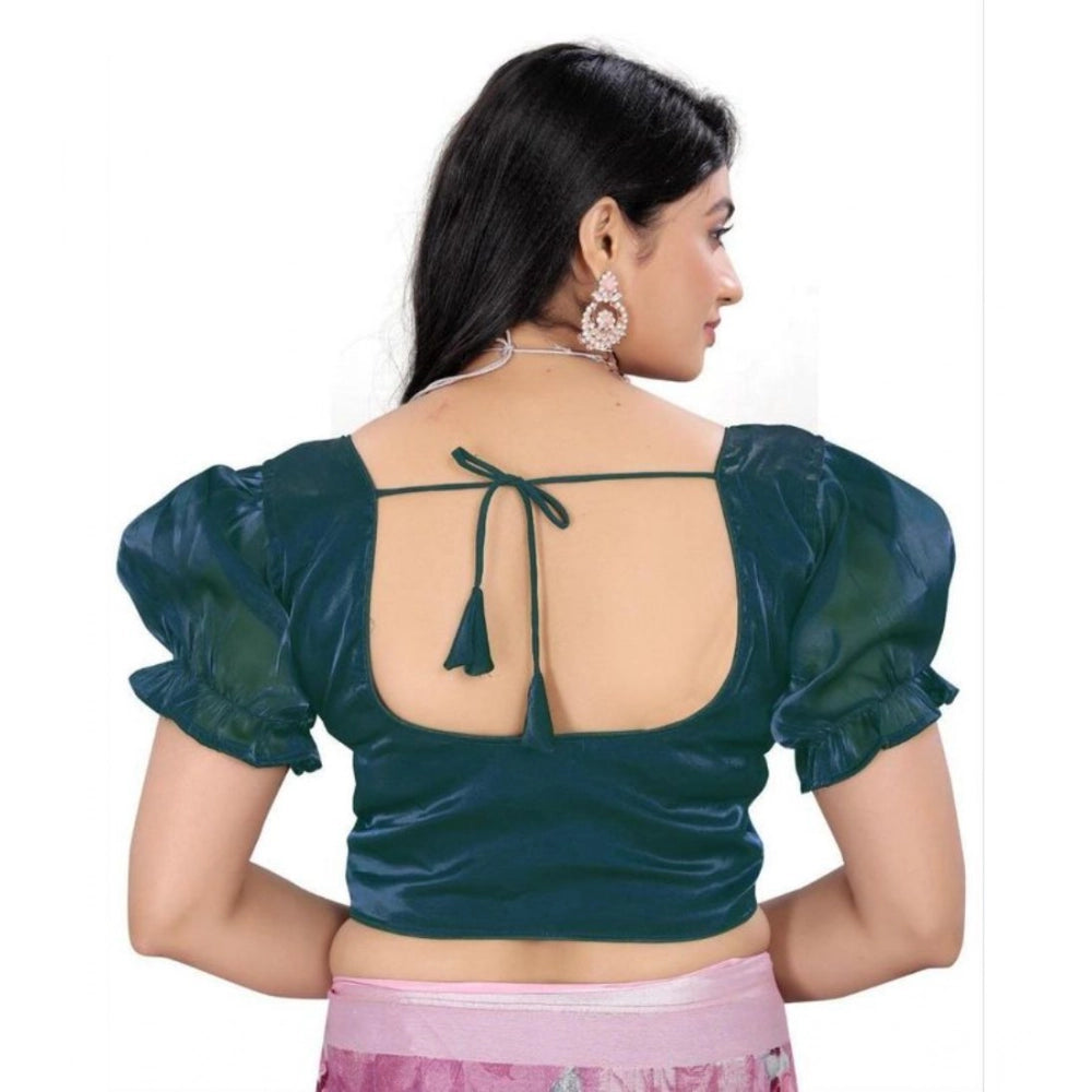 Amfyn Women's Jimmy Solid Designer Neck Elastic Sleeve Readymade Blouse (Teal 38 , Alterable up to 42)-PID65835