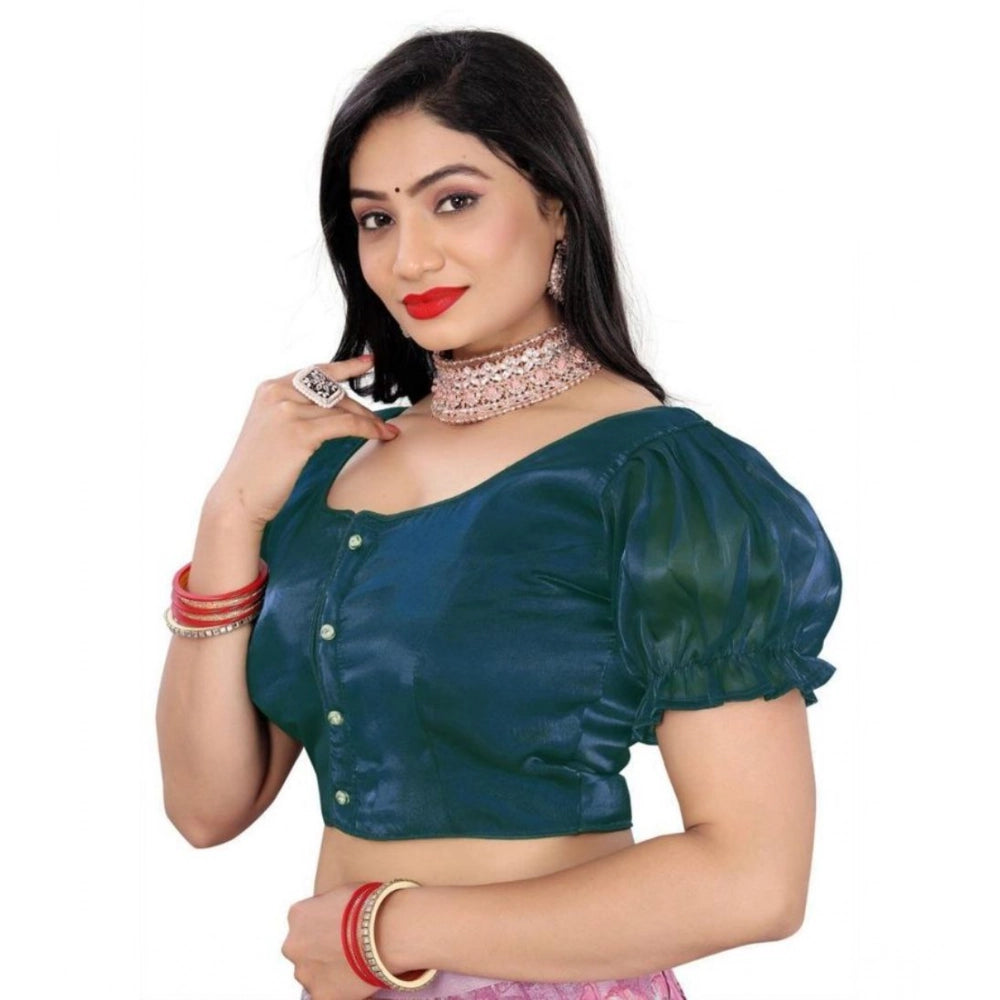 Amfyn Women's Jimmy Solid Designer Neck Elastic Sleeve Readymade Blouse (Teal 38 , Alterable up to 42)-PID65835