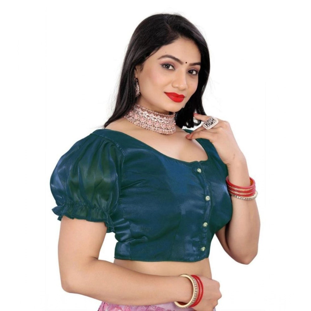Amfyn Women's Jimmy Solid Designer Neck Elastic Sleeve Readymade Blouse (Teal 38 , Alterable up to 42)-PID65835