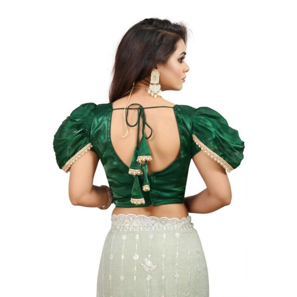 Amfyn Women's Jimmy Solid V Neck Puff Sleeve Readymade Blouse (Green 38 , Alterable up to 42)-PID65839