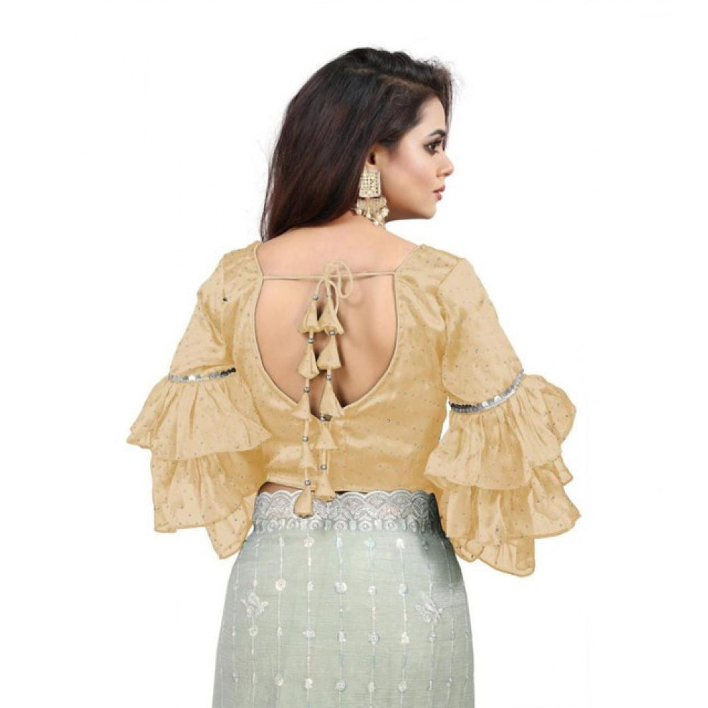 Amfyn Women's Organza Solid V Neck Layered Ruffle Sleeve Readymade Blouse (Beige Free Size , up to 38–40 Bust)-PID65847