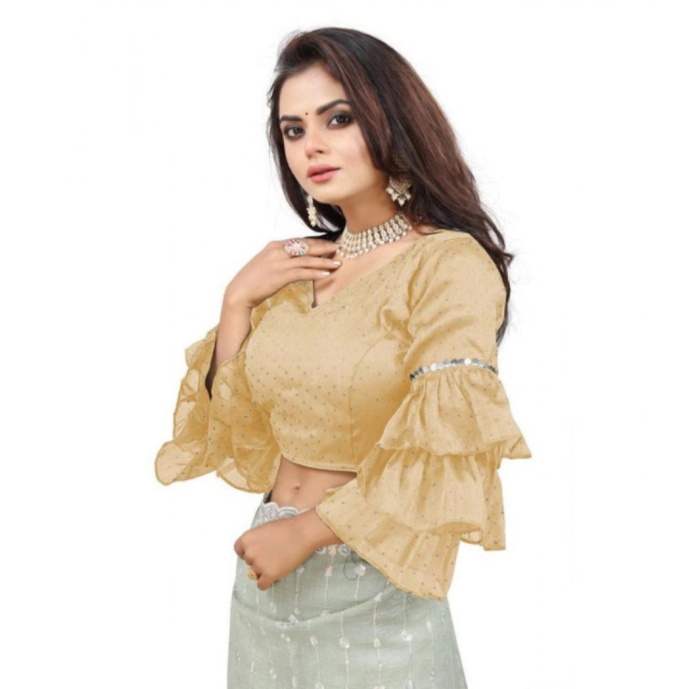 Amfyn Women's Organza Solid V Neck Layered Ruffle Sleeve Readymade Blouse (Beige Free Size , up to 38–40 Bust)-PID65847
