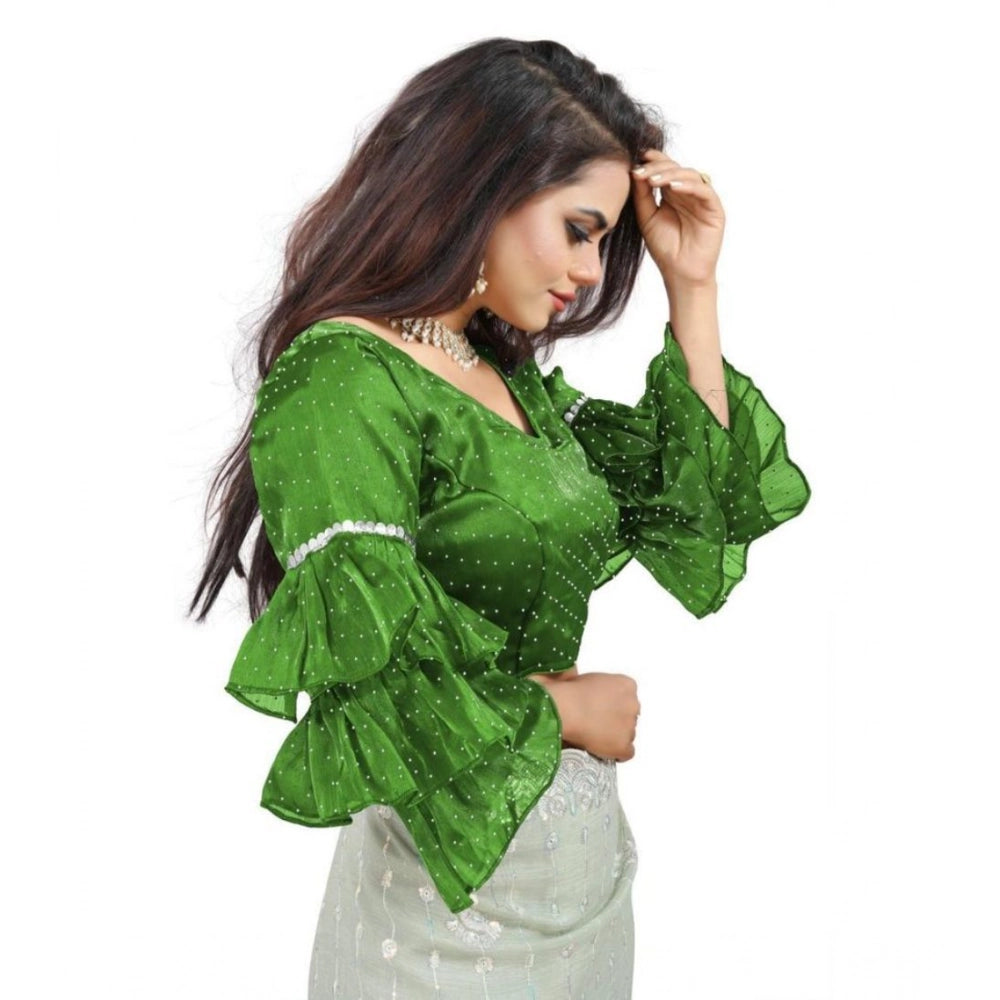 Amfyn Women's Organza Solid V Neck Layered Ruffle Sleeve Readymade Blouse (Light Green Free Size , up to 38–40 Bust)-PID65852
