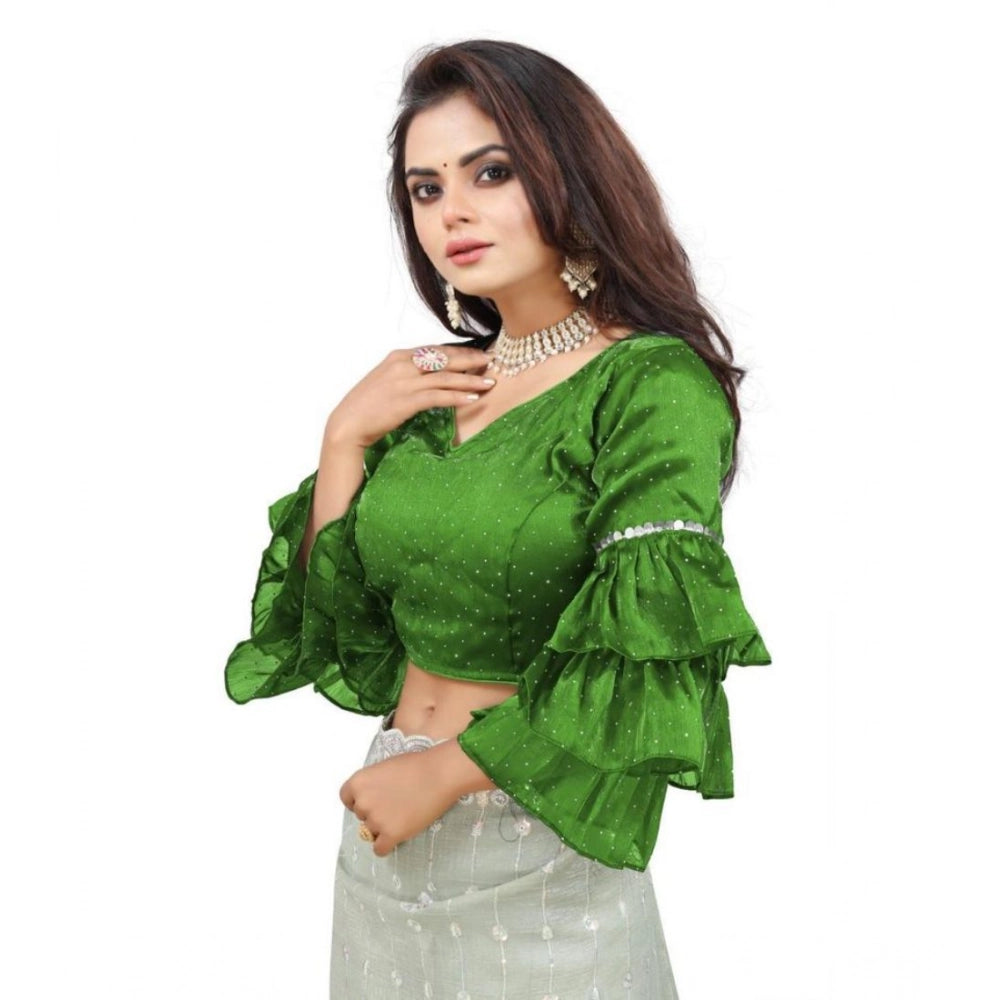 Amfyn Women's Organza Solid V Neck Layered Ruffle Sleeve Readymade Blouse (Light Green Free Size , up to 38–40 Bust)-PID65852