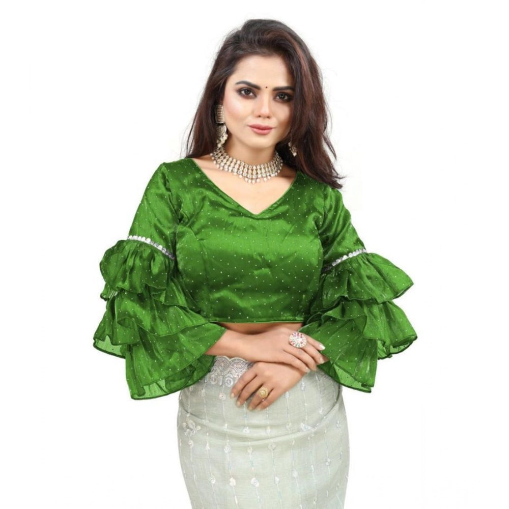 Amfyn Women's Organza Solid V Neck Layered Ruffle Sleeve Readymade Blouse (Light Green Free Size , up to 38–40 Bust)-PID65852