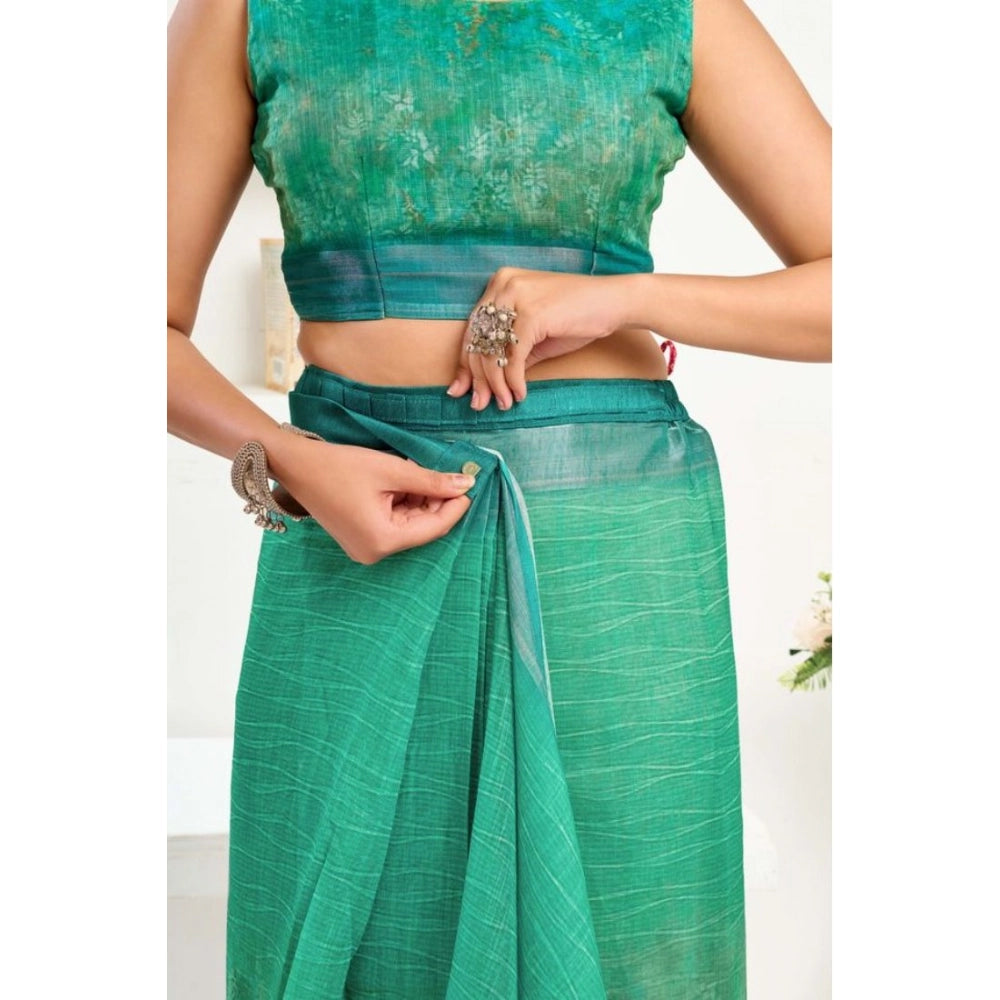 Amfyn Women's Faux Linen Floral Ready to wear Saree With Unstitched Blouse 5.5Mtr (Green)