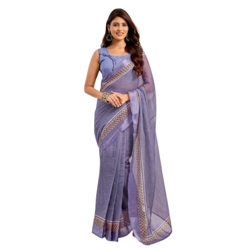Amfyn Women's Faux Linen Printed Ready to wear Saree With Unstitched Blouse 5.5Mtr (Light_Lavender)