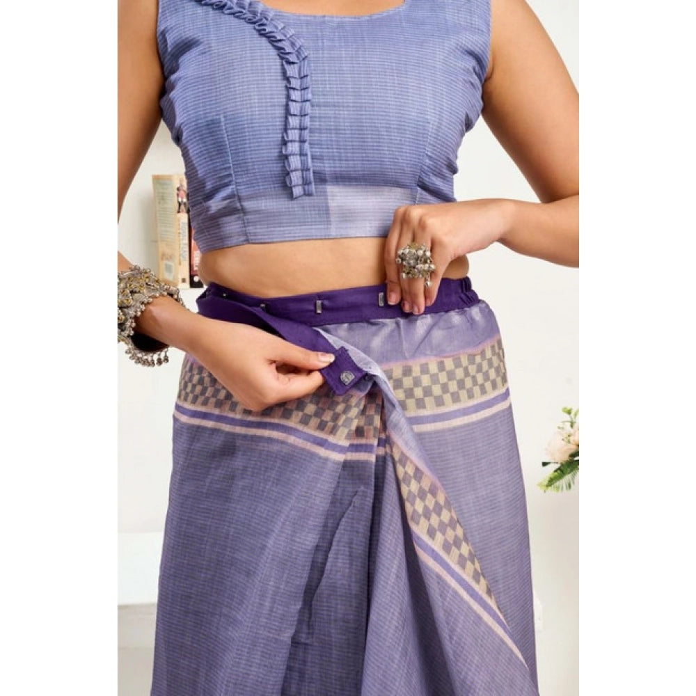 Amfyn Women's Faux Linen Printed Ready to wear Saree With Unstitched Blouse 5.5Mtr (Light_Lavender)