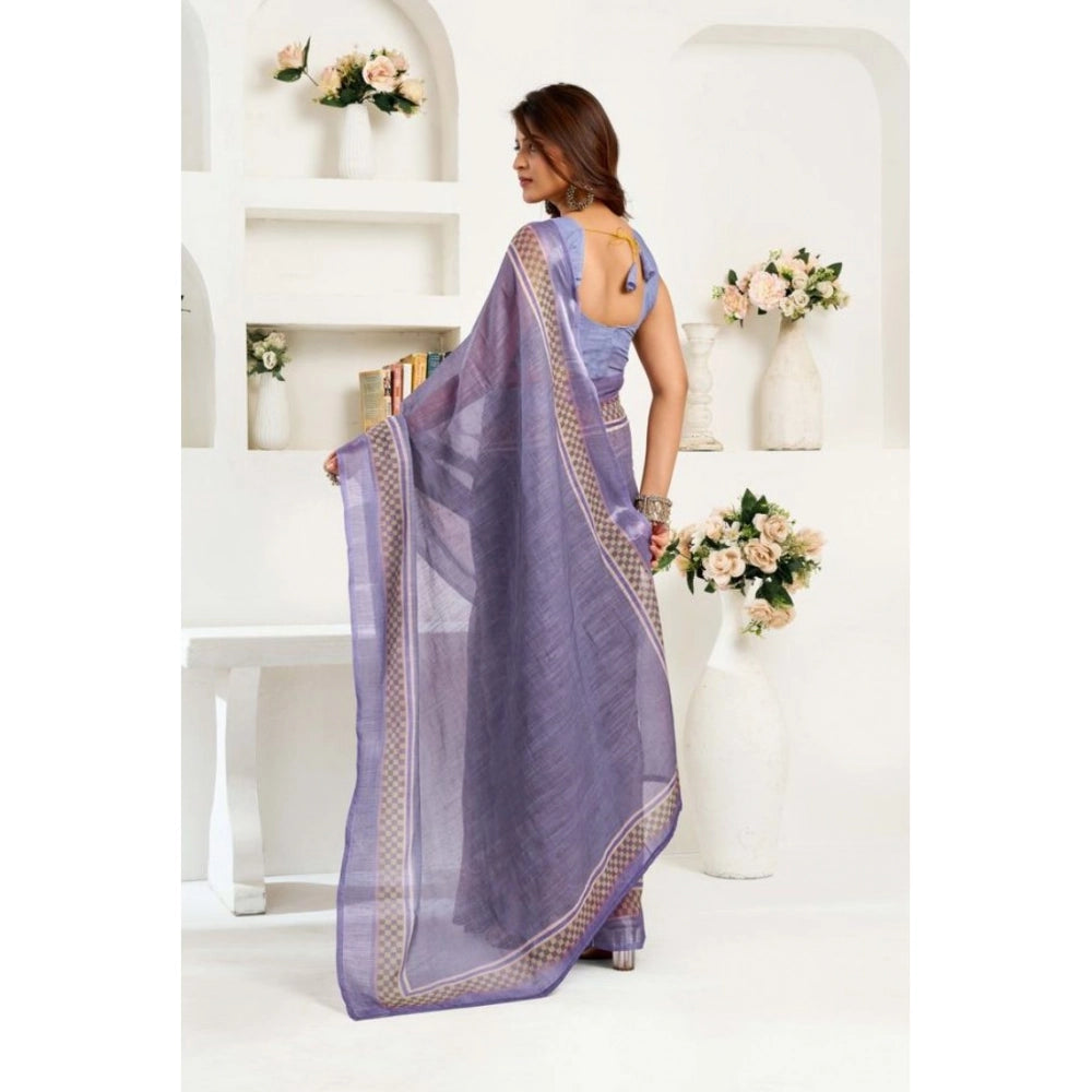 Amfyn Women's Faux Linen Printed Ready to wear Saree With Unstitched Blouse 5.5Mtr (Light_Lavender)
